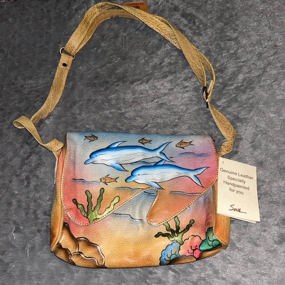 Vintage genuine leather painted bag by sofa bags